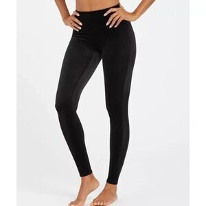 Spanx Velvet Velour Full Length Leggings Black Comfort Stretch Women's Large